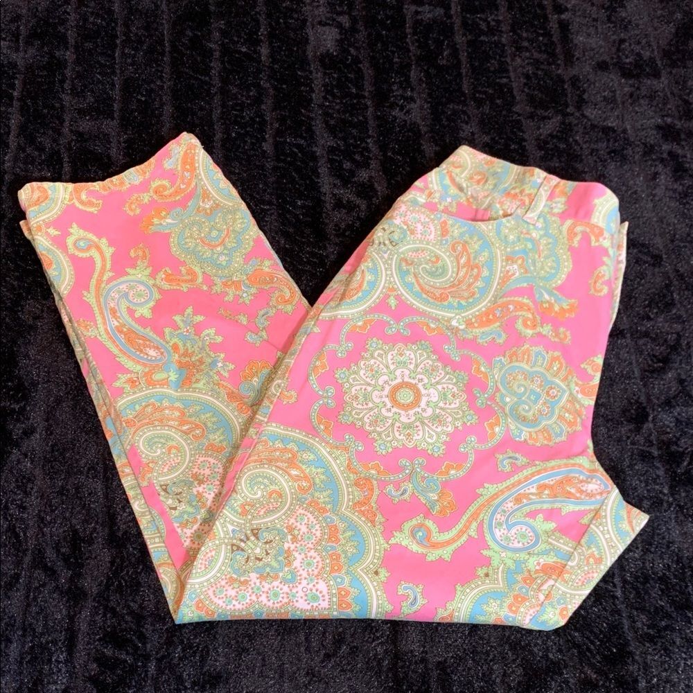 Lauren Ralph Lauren Spring Pastel Pink Mint Blue Paisley Button Front Pants 12